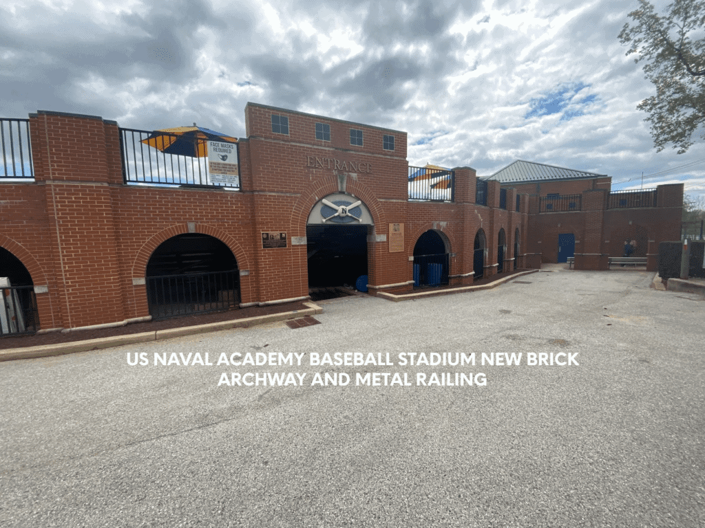 eco-conscious, future-ready maintenance, navy baseball stadium brick archway and new railing