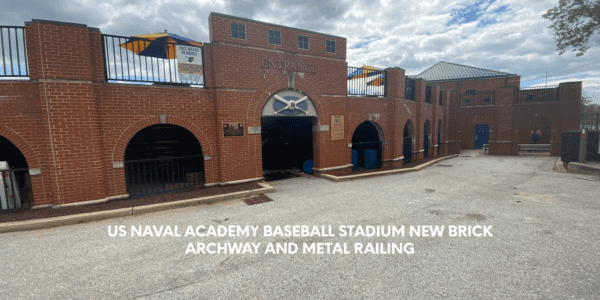 navy baseball field, navy baseball stadium brick archway and new railing